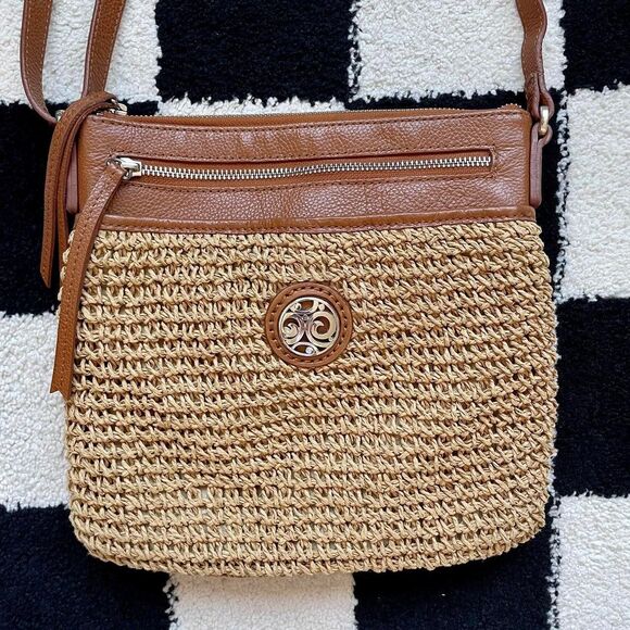 Brighton Woven Straw Brown Leather Crossbody Bag - Picture 2 of 8